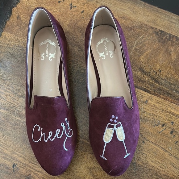 C. Wonder burgundy Flats with Suede Finish and Embroidery - Picture 1 of 5